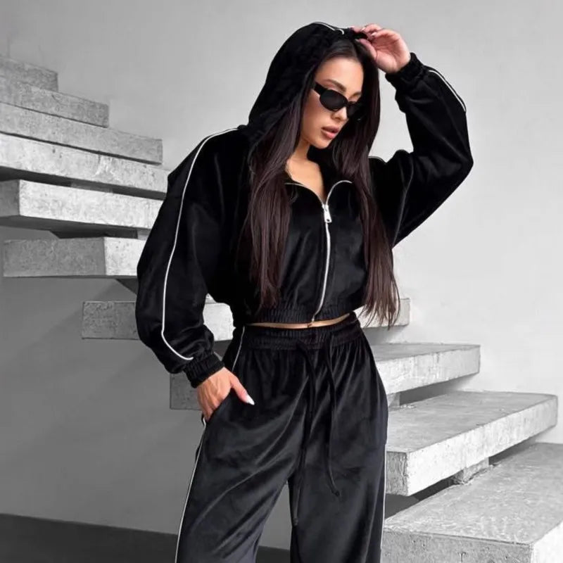 Women's Velvet Two-Piece Athleisure Set