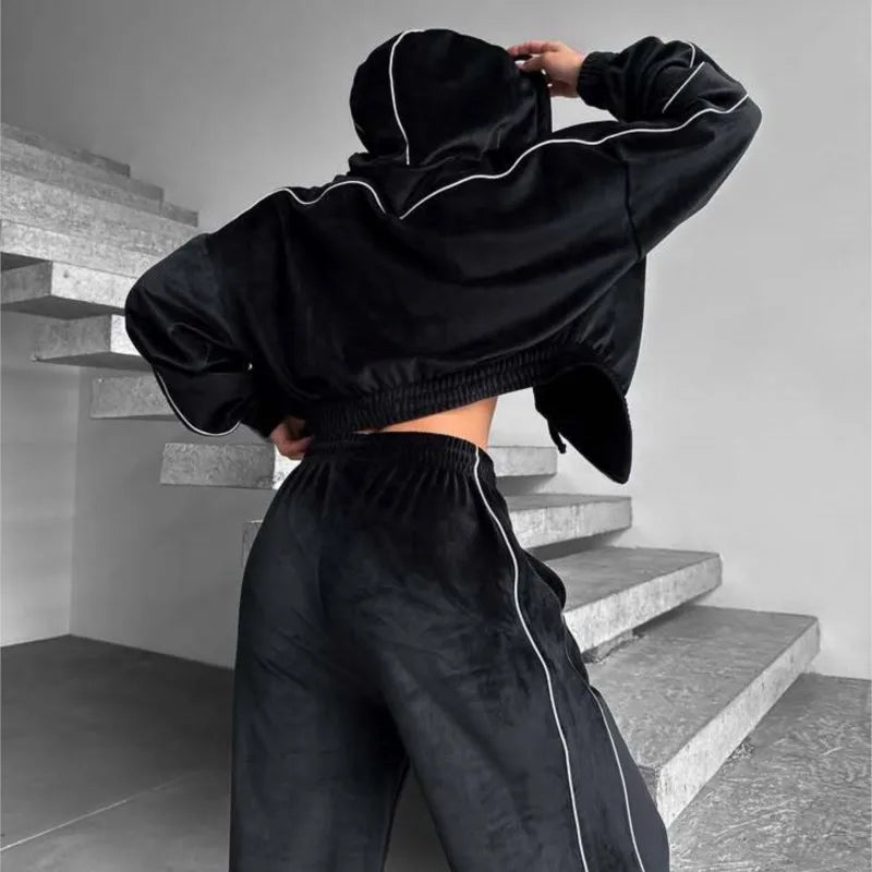 Women's Velvet Two-Piece Athleisure Set