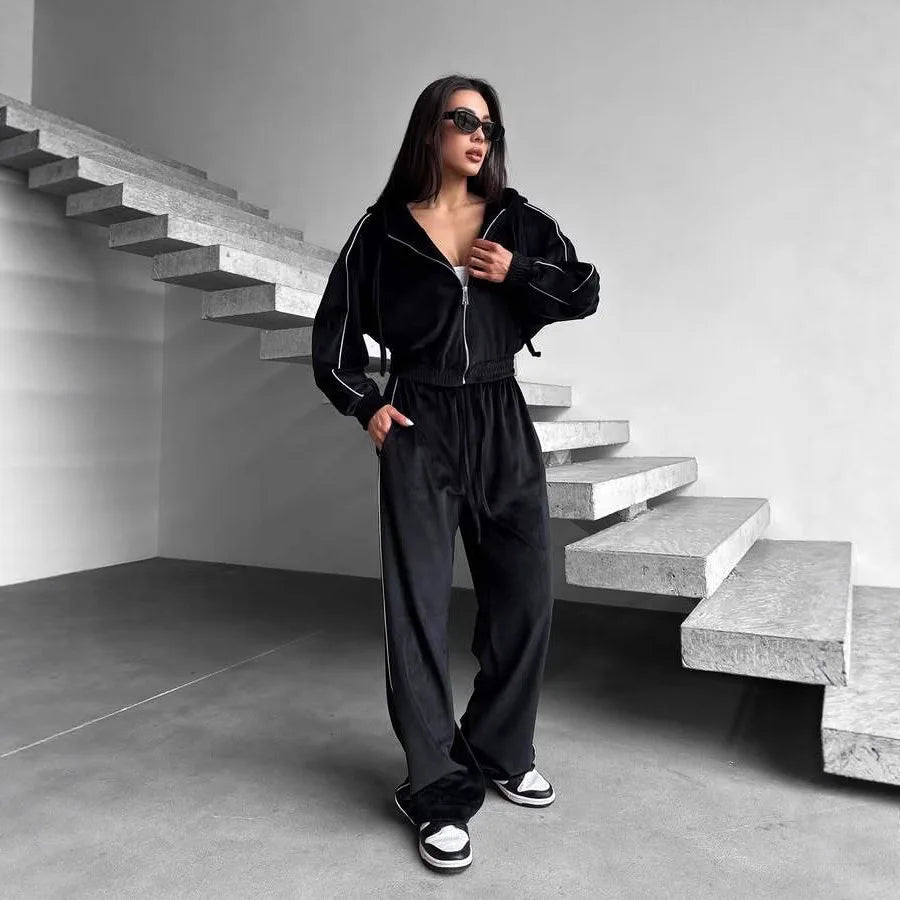 Women's Velvet Two-Piece Athleisure Set