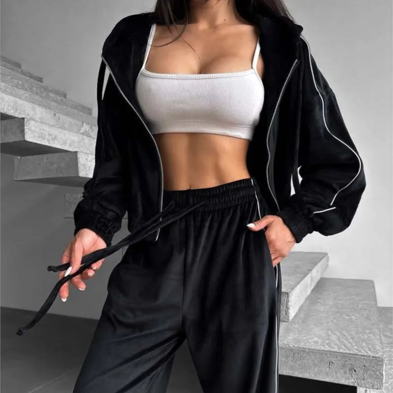 Women's Velvet Two-Piece Athleisure Set