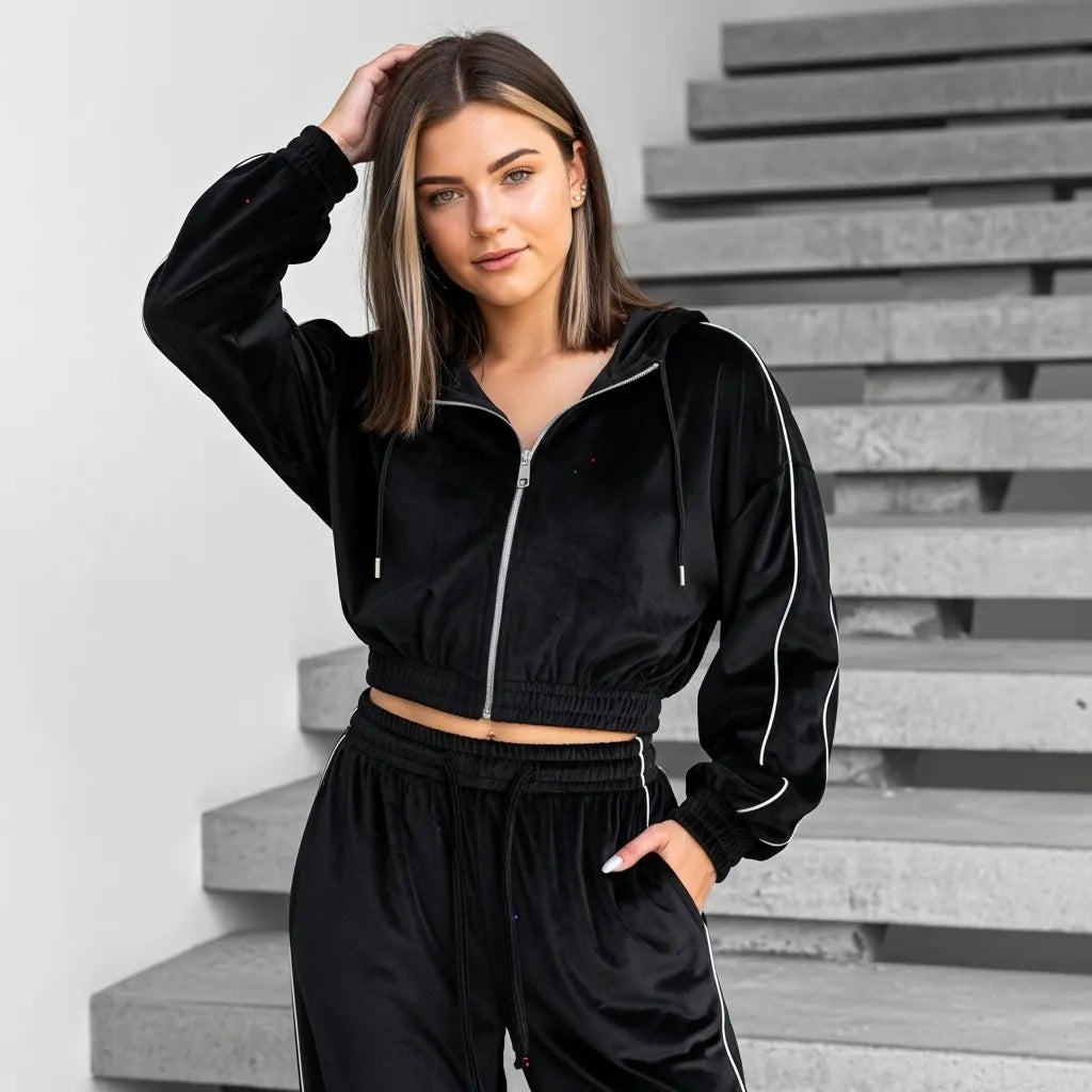 Women's Velvet Two-Piece Athleisure Set